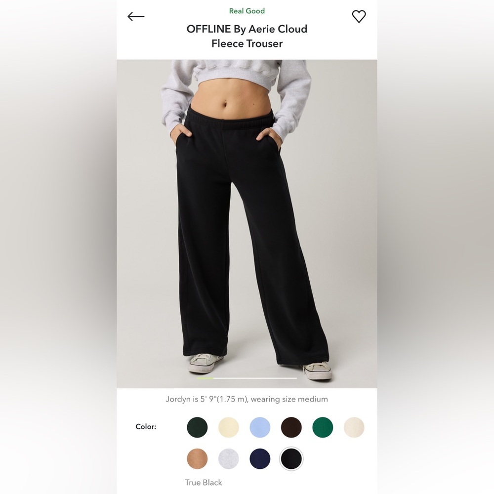 Aerie Cloud Fleece Trouser - True Black. Like new condition.